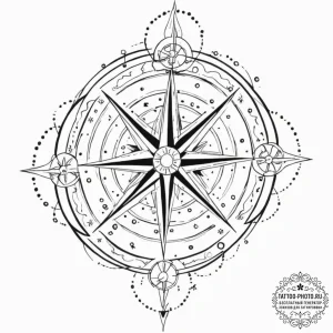 Tattoo sketch, galactic compass rose, a tradi... - эскиз тату (№1752456365_0, 14.07.2025 01:26) — tattoo-photo.ru