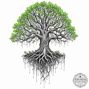 Tattoo sketch, nurturing roots of ai, a deep,... - эскиз тату (№1752456866_0, 14.07.2025 01:34) — tattoo-photo.ru