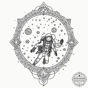 Tattoo sketch, celestial scuba diver: a lone... - эскиз тату (№1752456950_0, 14.07.2025 01:35) — tattoo-photo.ru