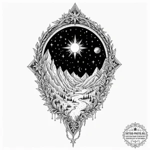Tattoo sketch, velvet curtain, starlight reve... - эскиз тату (№1752457287_0, 14.07.2025 01:41) — tattoo-photo.ru