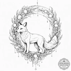 Tattoo sketch, fox spirit, digital realm, a m... - эскиз тату (№1752457708_0, 14.07.2025 01:48) — tattoo-photo.ru