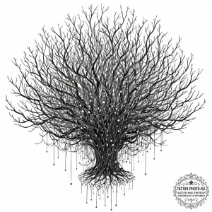 Tattoo sketch, thriving data thicket, a dense... - эскиз тату (№1752457958_0, 14.07.2025 01:52) — tattoo-photo.ru
