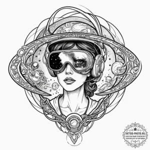 Tattoo sketch, virtual reality headset, cosmi... - эскиз тату (№1752459465_0, 14.07.2025 02:17) — tattoo-photo.ru