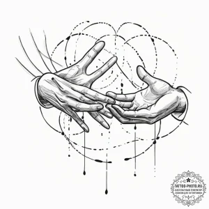 Tattoo sketch, virtual reality handshake, two... - эскиз тату (№1752459634_0, 14.07.2025 02:20) — tattoo-photo.ru