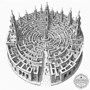 Tattoo sketch, endless mirror maze, a complex... - эскиз тату (№1752459969_0, 14.07.2025 02:26) — tattoo-photo.ru