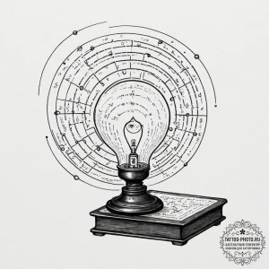 Tattoo sketch, silent scholar's lamp, hologra... - эскиз тату (№1752461221_0, 14.07.2025 02:47) — tattoo-photo.ru
