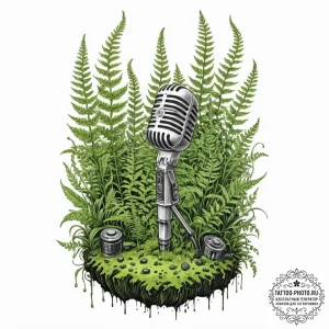 Tattoo sketch, mossy microphone, ancient voic... - эскиз тату (№1752461390_0, 14.07.2025 02:49) — tattoo-photo.ru