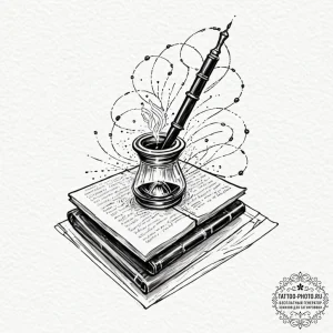 Tattoo sketch, philosopher's quill, data inkw... - эскиз тату (№1752462146_0, 14.07.2025 03:02) — tattoo-photo.ru