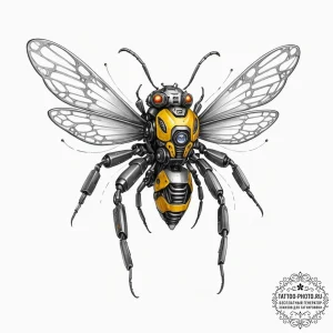 Tattoo sketch, bumblebee with intricate, robo... - эскиз тату (№1752462313_0, 14.07.2025 03:05) — tattoo-photo.ru