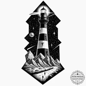 Tattoo sketch, deep space lighthouse, a tall,... - эскиз тату (№1752462734_0, 14.07.2025 03:12) — tattoo-photo.ru