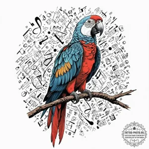 Tattoo sketch, polyglot parrot, a vibrant, co... - эскиз тату (№1752463161_0, 14.07.2025 03:19) — tattoo-photo.ru