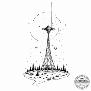 Tattoo sketch, uplink antenna, cosmic connect... - эскиз тату (№1752464008_0, 14.07.2025 03:33) — tattoo-photo.ru