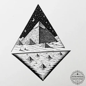 Tattoo sketch, desert pyramid, galactic refle... - эскиз тату (№1752464173_0, 14.07.2025 03:36) — tattoo-photo.ru