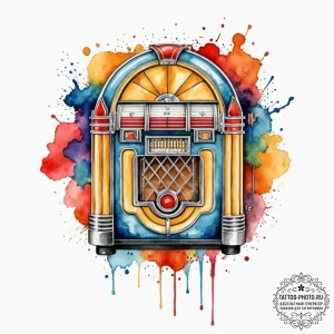 Tattoo sketch, jukebox of epochs, a classic v... - эскиз тату (№1752464258_0, 14.07.2025 03:37) — tattoo-photo.ru