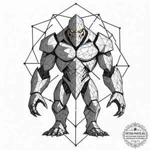 Tattoo sketch, polyhedral protector golem, a... - эскиз тату (№1752464431_0, 14.07.2025 03:40) — tattoo-photo.ru