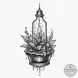 Tattoo sketch, xeno-botanist's vial, a clear... - эскиз тату (№1752466124_0, 14.07.2025 04:08) — tattoo-photo.ru