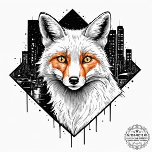 Tattoo sketch, urban fox, neon gaze, a sleek,... - эскиз тату (№1752466378_0, 14.07.2025 04:12) — tattoo-photo.ru