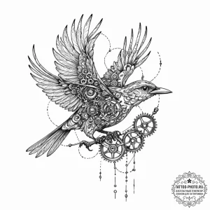 Tattoo sketch, mechanical mockingbird, a smal... - эскиз тату (№1752467213_0, 14.07.2025 04:26) — tattoo-photo.ru