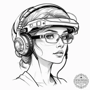 Tattoo sketch, holographic headset vision, a... - эскиз тату (№1752467967_0, 14.07.2025 04:39) — tattoo-photo.ru