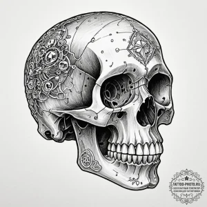 Tattoo sketch, crystal skull decoder: a polis... - эскиз тату (№1752468219_0, 14.07.2025 04:43) — tattoo-photo.ru