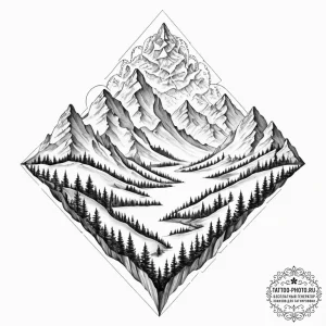 Tattoo sketch, recursive mountain range, a ma… — эскиз тату (№1752468300_0, 14.07.2025 04:45) — tattoo-photo.ru