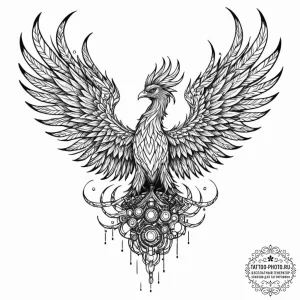Tattoo sketch, phoenix of pixelated rebirth,… — эскиз тату (№1752468384_0, 14.07.2025 04:46) — tattoo-photo.ru