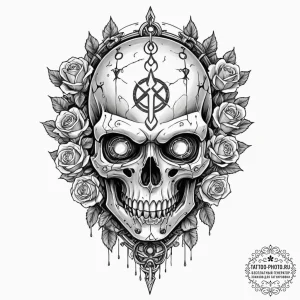 Tattoo sketch, rune-carved robot head, a deta... - эскиз тату (№1752468637_0, 14.07.2025 04:50) — tattoo-photo.ru