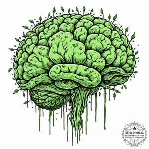 Tattoo sketch, zombie pixelated brain, a styl... - эскиз тату (№1752468971_0, 14.07.2025 04:56) — tattoo-photo.ru