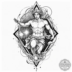 Tattoo sketch, deconstructed deity, a classic… — эскиз тату (№1752469392_0, 14.07.2025 05:03) — tattoo-photo.ru