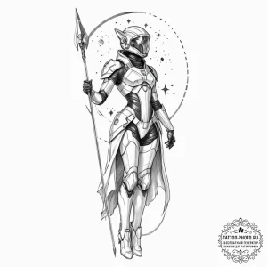 Tattoo sketch, andromeda in futuristic armor,... - эскиз тату (№1752469558_0, 14.07.2025 05:05) — tattoo-photo.ru