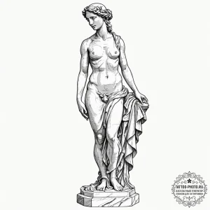 Tattoo sketch, elegant glitch art statue, a c... - эскиз тату (№1752469640_0, 14.07.2025 05:07) — tattoo-photo.ru