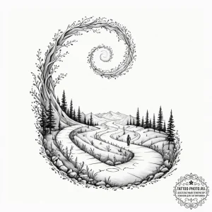 Tattoo sketch, unfurling path of possibilitie... - эскиз тату (№1752470386_0, 14.07.2025 05:19) — tattoo-photo.ru
