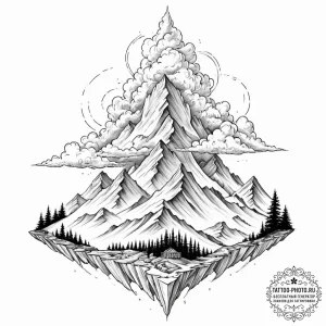 Tattoo sketch, mountain peak, cloud data cent... - эскиз тату (№1752472487_0, 14.07.2025 05:54) — tattoo-photo.ru
