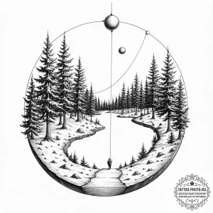 Tattoo sketch, parallel lives pendulum, a cla... - эскиз тату (№1752472570_0, 14.07.2025 05:56) — tattoo-photo.ru