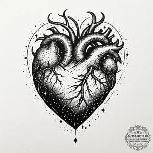 Tattoo sketch, obsidian heart, starlight core... - эскиз тату (№1752473240_0, 14.07.2025 06:07) — tattoo-photo.ru