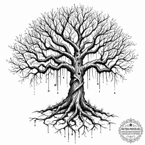 Tattoo sketch, intertwined destinies (tree &... - эскиз тату (№1752473409_0, 14.07.2025 06:10) — tattoo-photo.ru