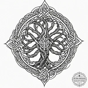 Tattoo sketch, karmic knotwork tree, an ancie... - эскиз тату (№1752473574_0, 14.07.2025 06:12) — tattoo-photo.ru