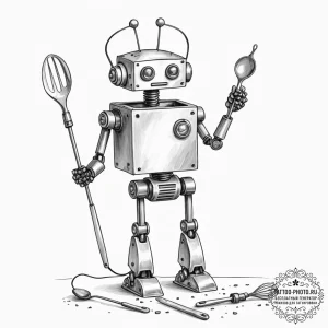 Tattoo sketch, kitchen utensil robot, a whims... - эскиз тату (№1752473659_0, 14.07.2025 06:14) — tattoo-photo.ru