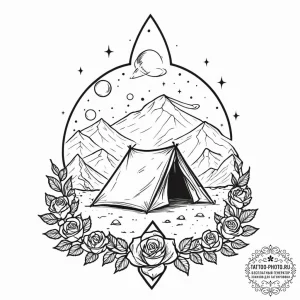 Tattoo sketch, galactic nomad's tent, a small... - эскиз тату (№1752474079_0, 14.07.2025 06:21) — tattoo-photo.ru