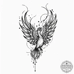 Tattoo sketch, phoenix ember, digital ash, a... - эскиз тату (№1752475170_0, 14.07.2025 06:39) — tattoo-photo.ru