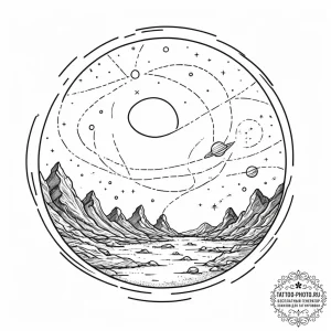 Tattoo sketch, unknown planet's echo chamber,... - эскиз тату (№1752475424_0, 14.07.2025 06:43) — tattoo-photo.ru