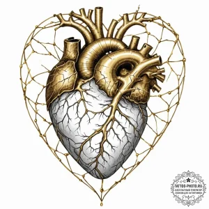 Tattoo sketch, kintsugi heart, glowing repair... - эскиз тату (№1752475758_0, 14.07.2025 06:49) — tattoo-photo.ru