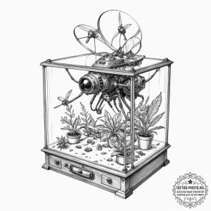 Tattoo sketch, curiosity cabinet of the futur... - эскиз тату (№1752476011_0, 14.07.2025 06:53) — tattoo-photo.ru