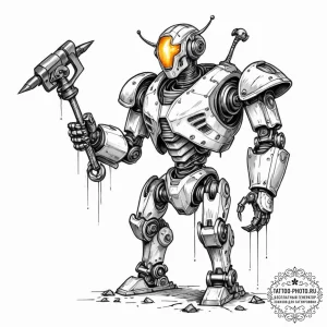 Tattoo sketch, robot blacksmith, forging ligh... - эскиз тату (№1752476604_0, 14.07.2025 07:03) — tattoo-photo.ru