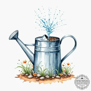 Tattoo sketch, watering can of wisdom (data s... - эскиз тату (№1752476689_0, 14.07.2025 07:04) — tattoo-photo.ru