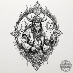 Tattoo sketch, guardian of the old ways, an a... - эскиз тату (№1752477796_0, 14.07.2025 07:23) — tattoo-photo.ru