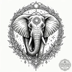 Tattoo sketch, elephant with cosmic tusk, a m... - эскиз тату (№1752477879_0, 14.07.2025 07:24) — tattoo-photo.ru