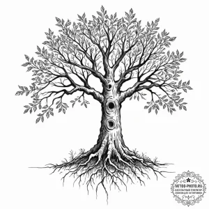 Tattoo sketch, talking tree, data roots, a ma... - эскиз тату (№1752478048_0, 14.07.2025 07:27) — tattoo-photo.ru