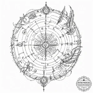 Tattoo sketch, quill-written destiny map, a p... - эскиз тату (№1752478214_0, 14.07.2025 07:30) — tattoo-photo.ru
