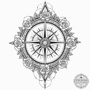 Tattoo sketch, quasar compass rose, a traditi... - эскиз тату (№1752478548_0, 14.07.2025 07:35) — tattoo-photo.ru